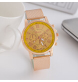 Geneva Luxury Watch for Women - Fashionable Quartz Movement Mesh Strap Yellow