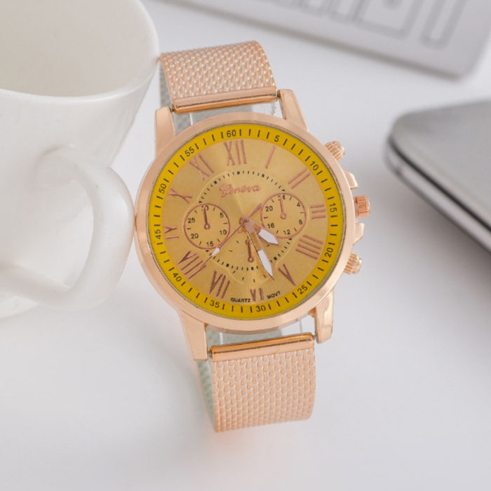 Luxury Watch for Women - Fashionable Quartz Movement Mesh Strap Yellow