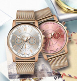 Geneva Luxusuhr für Damen – modisches Quarzwerk, Mesh-Armband, Rosa