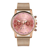 Geneva Montre de Luxe pour Femme - Mouvement à Quartz à la Mode Bracelet en Maille Rose