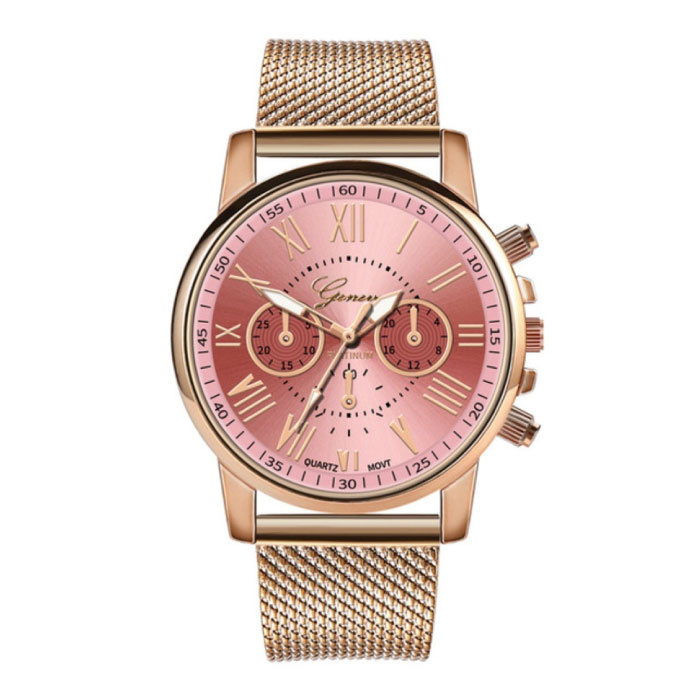 Luxury Watch for Women - Fashionable Quartz Movement Mesh Strap Pink