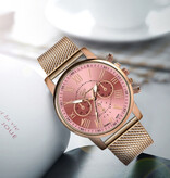 Geneva Montre de Luxe pour Femme - Mouvement à Quartz à la Mode Bracelet en Maille Rose