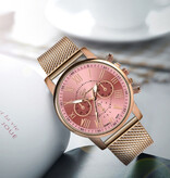 Geneva Orologio di lusso per donna - Cinturino in rete con movimento al quarzo alla moda rosa