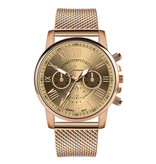 Geneva Luxe Horloge voor Dames - Modieus Kwarts Uurwerk Mesh Bandje Goud
