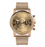 Geneva Luxury Watch for Women - Fashionable Quartz Movement Mesh Strap Gold