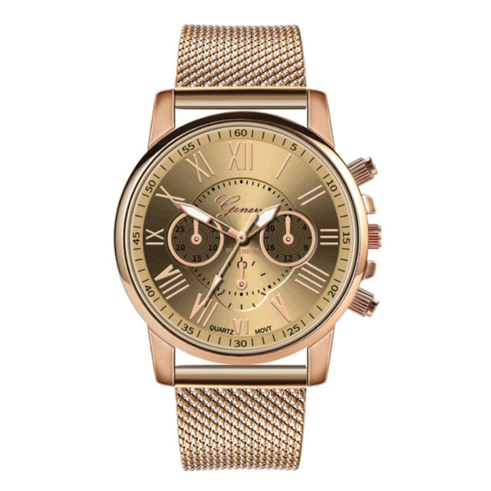 Geneva Luksusowy zegarek dla kobiet - modny mechanizm kwarcowy z siatką w kolorze złotym