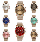 Geneva Luksusowy zegarek dla kobiet - modny kwarcowy pasek z siateczką w kolorze czerwonym