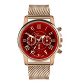 Geneva Luxury Watch for Women - Fashionable Quartz Movement Mesh Strap Red