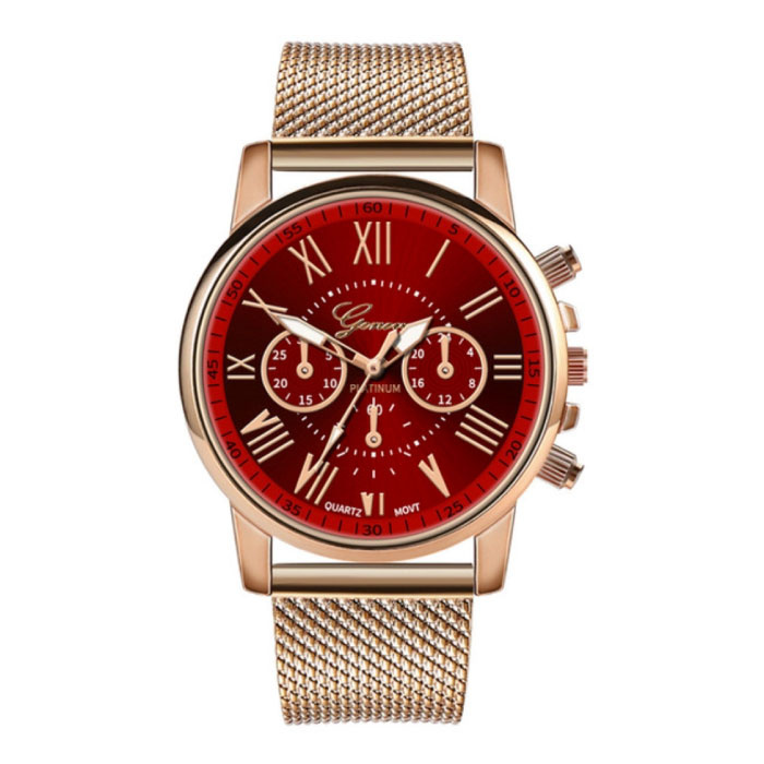 Montre de Luxe pour Femme - Mouvement à Quartz à la Mode Bracelet en Maille Rouge