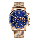 Geneva Luksusowy zegarek dla kobiet - modny pasek z mechanizmem kwarcowym w kolorze niebieskim