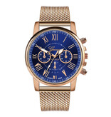 Geneva Luxury Watch for Women - Fashionable Quartz Movement Mesh Strap Blue