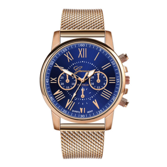 Geneva Luxusuhr für Damen – modisches Quarzwerk, Mesh-Armband, Blau