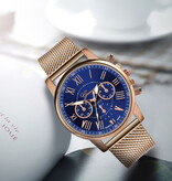 Geneva Montre de Luxe pour Femme - Mouvement à Quartz à la Mode Bracelet en Maille Bleu