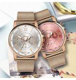 Geneva Luxusuhr für Damen – modisches Quarzwerk, Mesh-Armband, Lila
