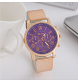 Geneva Reloj de lujo para mujer - Correa de malla con movimiento de cuarzo de moda Púrpura