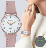 MSTIANQ Minimalist Watch for Women - Fashionable Quartz Movement Luminous Leather Strap Pink