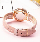 MSTIANQ Minimalist Watch for Women - Fashionable Quartz Movement Luminous Leather Strap Pink