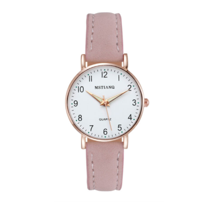 Montre Minimaliste pour Femme - Mouvement à Quartz à la Mode Bracelet en Cuir Lumineux Rose