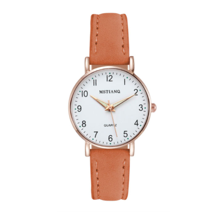 Montre Minimaliste pour Femme - Mouvement Quartz à la Mode Femme Bracelet Cuir Lumineux Orange