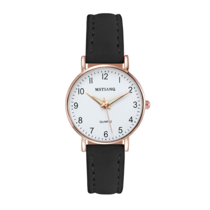 Montre Minimaliste pour Femme - Mouvement à Quartz à la Mode pour Femme Bracelet en Cuir Lumineux Noir