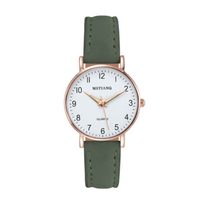 Montre Minimaliste pour Femme - Mouvement à Quartz à la Mode Femme Bracelet Cuir Lumineux Vert