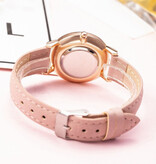 MSTIANQ Minimalistyczny zegarek damski - modny mechanizm kwarcowy damski świecący skórzany pasek w kolorze różowym