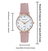 MSTIANQ Minimalistische Uhr für Damen – modisches Quarzwerk für Damen, leuchtendes Lederarmband, rosa