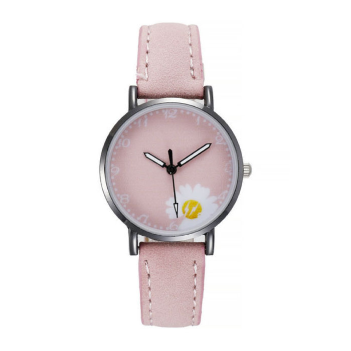 Minimalistyczny zegarek damski - modny mechanizm kwarcowy damski świecący skórzany pasek w kolorze różowym