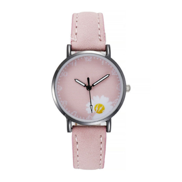 Montre Minimaliste pour Femme - Mouvement à Quartz à la Mode Femme Bracelet Cuir Lumineux Rose