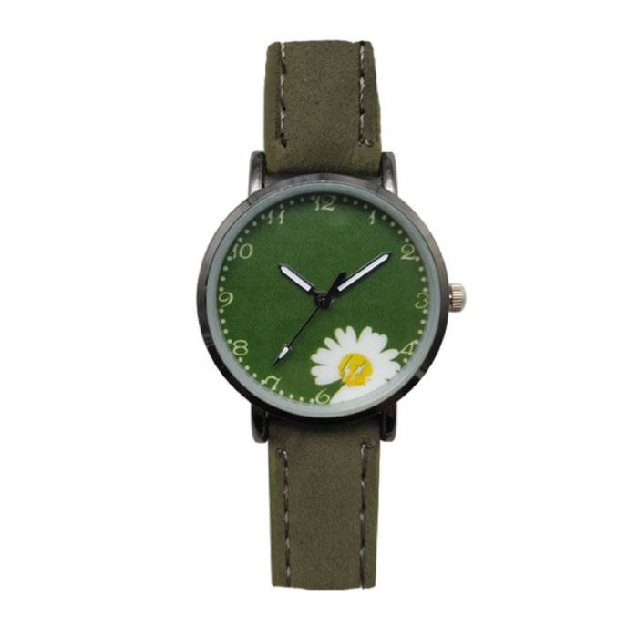 Minimalistisch Horloge voor Dames - Modieus Kwarts Uurwerk Vrouwen Lichtgevend Leer Bandje Groen
