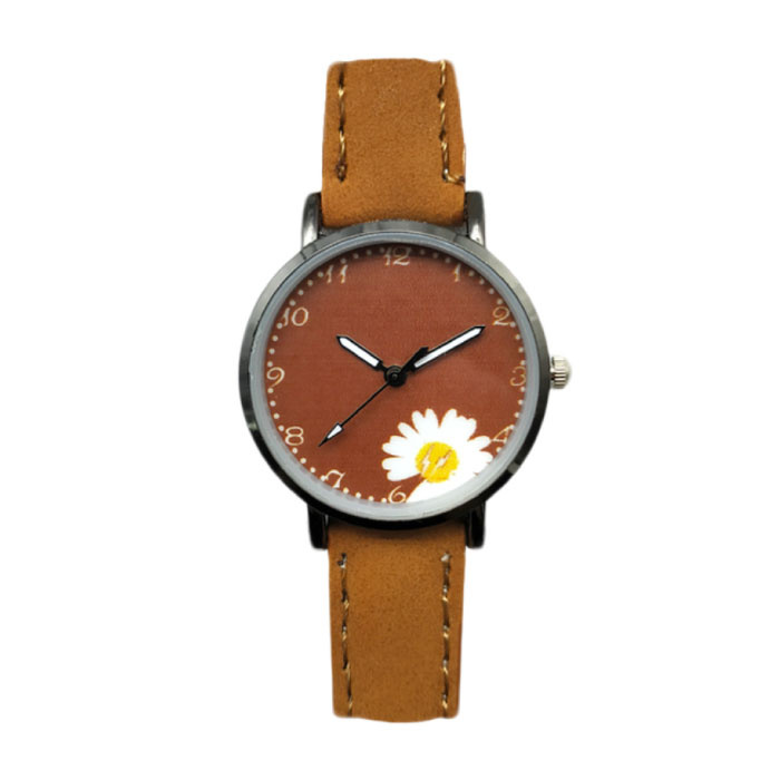 Minimalistyczny zegarek dla kobiet - modny mechanizm kwarcowy damski świecący skórzany pasek brązowy