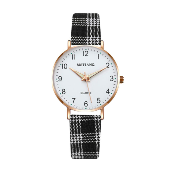 Minimalistische Uhr für Damen – modisches Quarzwerk für Damen, leuchtendes Lederarmband, Schwarz, Weiß