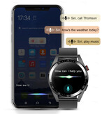 SACOSDING Montre Connectée avec Tensiomètre et Oxymètre - Montre Fitness Sport Activity Tracker iOS Android - Bracelet Cuir Noir