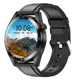 SACOSDING Smartwatch z ciśnieniomierzem i miernikiem tlenu - Fitness Sport Activity Tracker Zegarek iOS Android - Skórzany pasek Czarny
