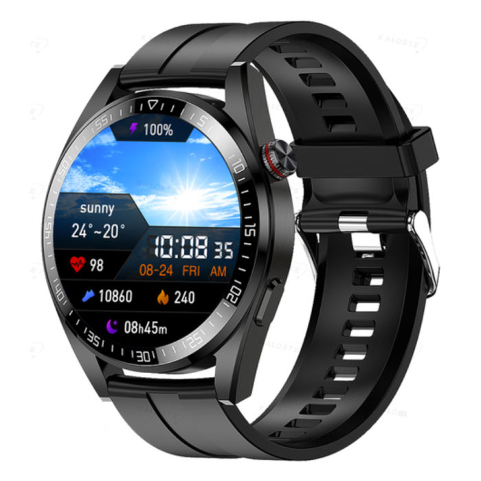 Reloj inteligente con monitor de presión arterial y medidor de oxígeno - Fitness Sport Activity Tracker Watch iOS Android - Correa de silicona negra