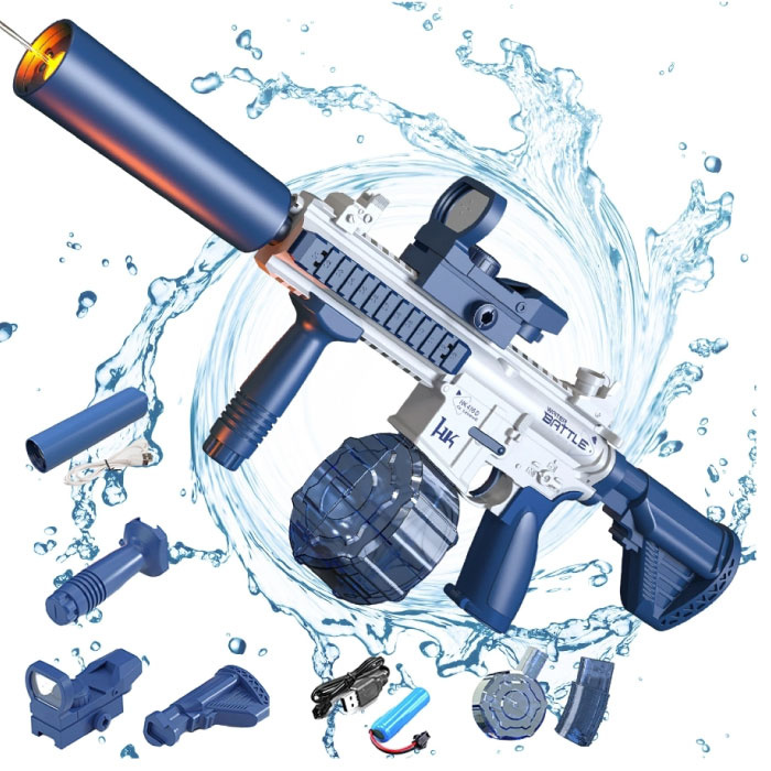 Water Battle Electric Water Gun with Reservoir - M4 Model Water Toy Pistol Gun Blue