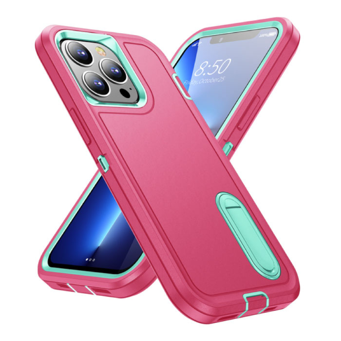 Stuff Certified® iPhone 14 Armor Case with Kickstand - Shockproof Cover Case Pink