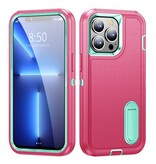 Stuff Certified® iPhone 14 Pro Armor Case with Kickstand - Shockproof Cover Case Pink