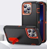 Stuff Certified® Funda Armor con función atril para iPhone SE (2022) - Funda a prueba de golpes Negro Naranja