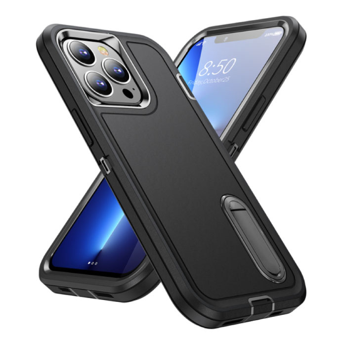 Stuff Certified® Funda Armor para iPhone 8 Plus con función atril - Funda a prueba de golpes negra