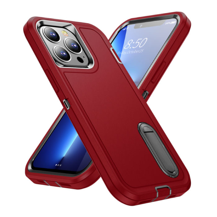 iPhone 14 Armor Case with Kickstand - Shockproof Cover Case Red