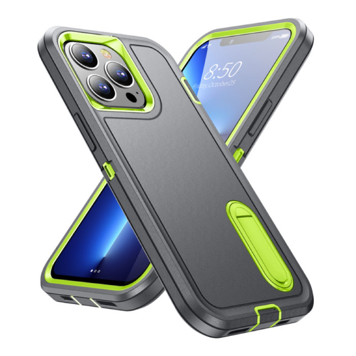 iPhone XS Armor Hoesje met Kickstand - Shockproof Cover Case Grijs Groen