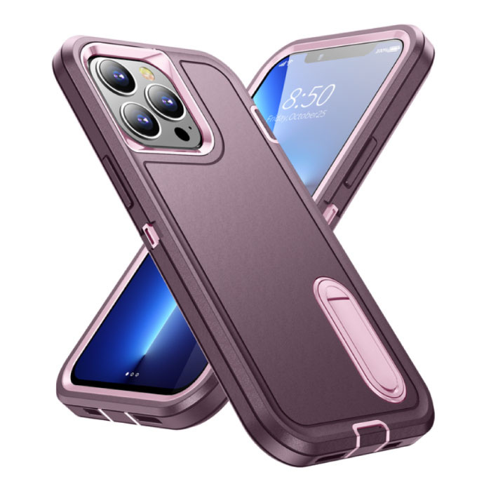 iPhone 8 Armor Hoesje met Kickstand - Shockproof Cover Case Paars