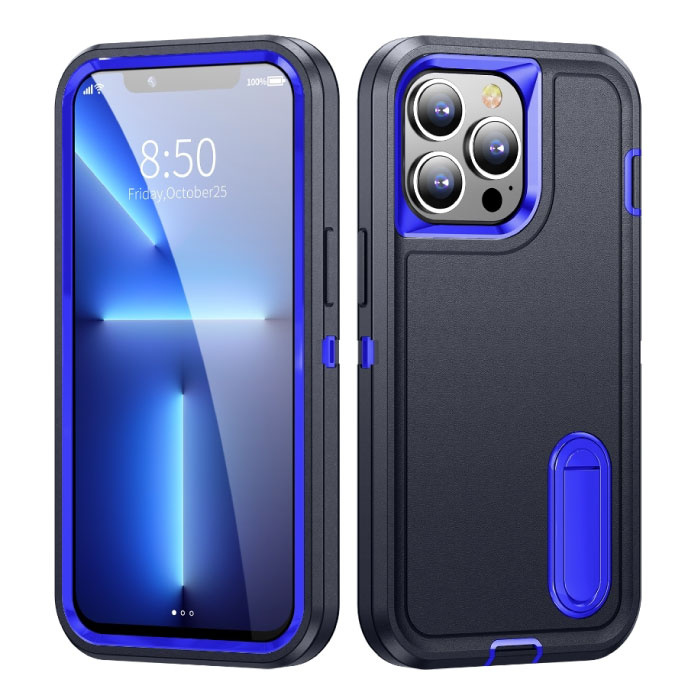Stuff Certified® iPhone 14 Armor Hoesje met Kickstand - Shockproof Cover Case Blauw