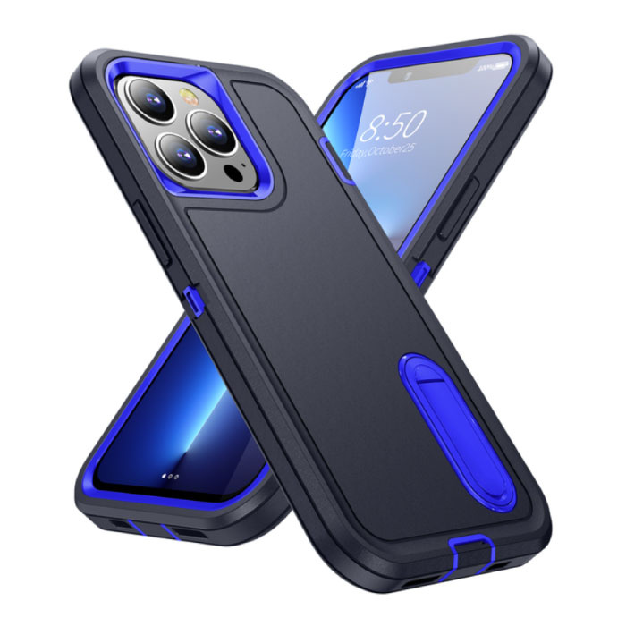 iPhone 12 Pro Max Armor Hoesje met Kickstand - Shockproof Cover Case Blauw