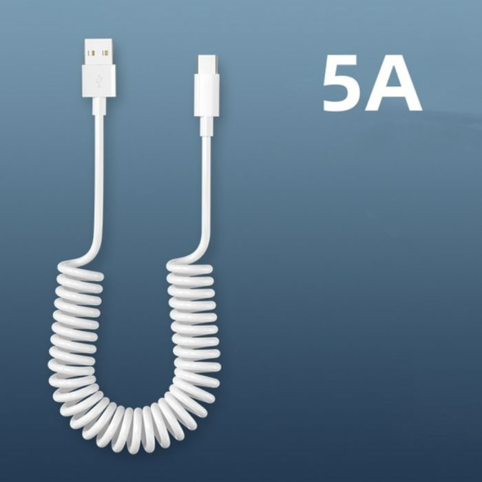 Cable de Carga en Espiral USB-C - 80 cm - Cable de Datos del Cargador Tipo C Blanco