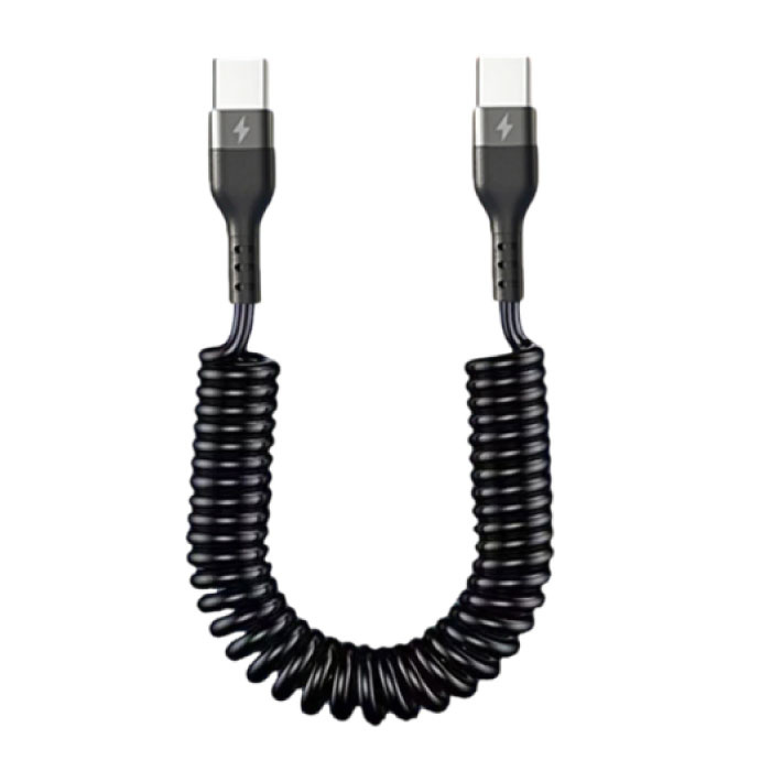 66W USB-C to USB-C Spiral Charging Cable - 1.5 meters - Power Delivery (PD) Type C Charger Data Cable Black