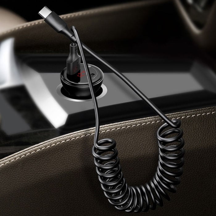 Stuff Certified® Cavo di ricarica a spirale da USB-C a USB-C da 66 W - 2 metri - Cavo dati per caricabatterie tipo C Power Delivery (PD) nero