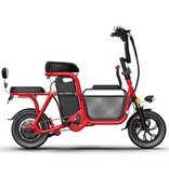 Daibot Electric Bicycle with Extra Seat - Foldable Smart E Bike - 350W - 8 Ah Battery - Red