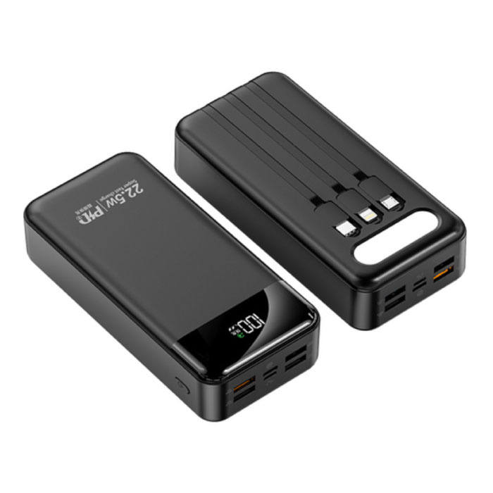 KEPAH Banque d'alimentation 100 000 mAh avec 4 ports de charge et 3 câbles - Lampe de poche intégrée - Chargeur de batterie externe Noir